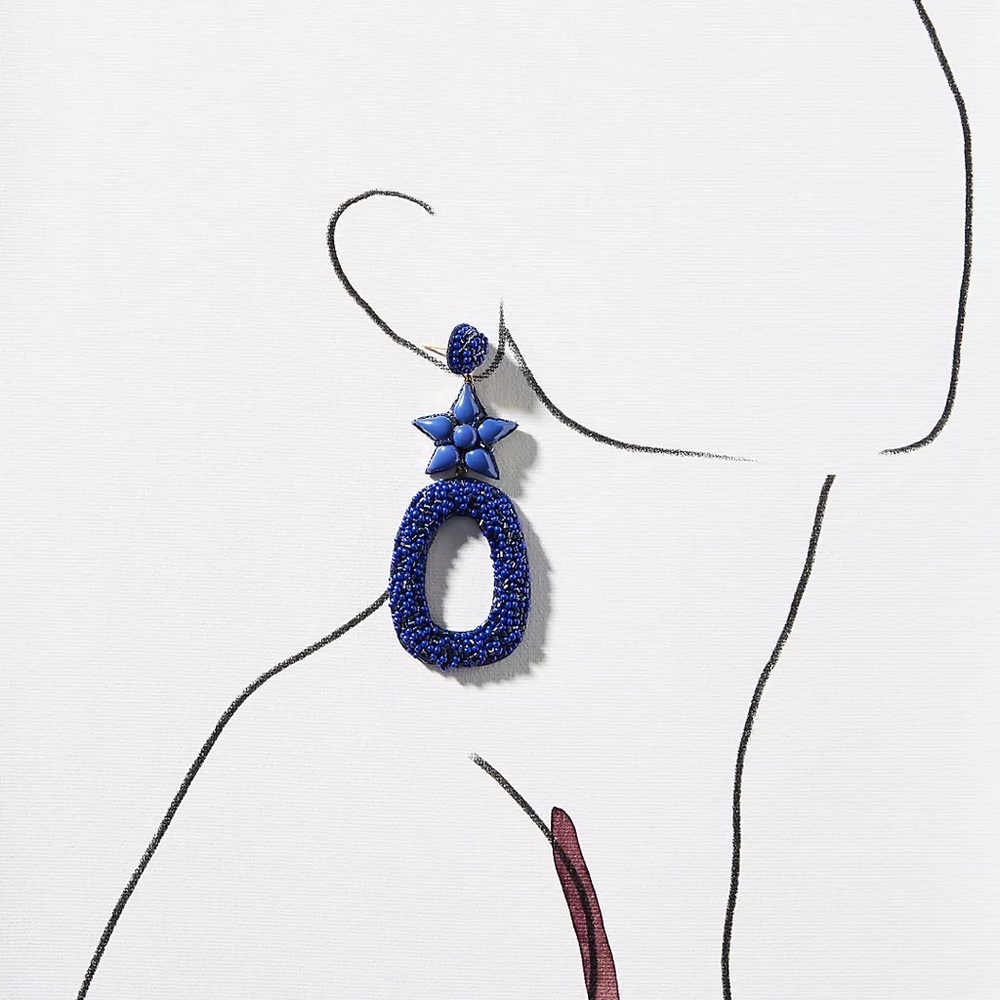 New Anthropologie Deepa Gurnani Star Blue Beaded Dasia Hoop Earrings - Picture 2 of 7